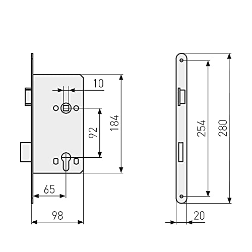 ABUS - Einsteckschloss für Haustüren ESHT PZ L S 65 92 20-61812, Silber