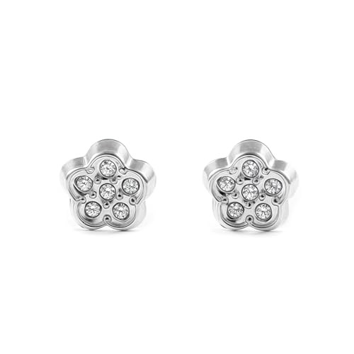 Pendientes Niña Oro Blanco 9 Kts Margarita Circonitas Joyas Infantiles Primera Puesta