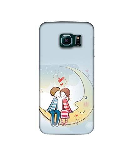 Amazon Brand - Solimo Designer Couple Sitting On Moon 3D Printed Hard Back Case Mobile Cover for Samsung Galaxy S6 Edge