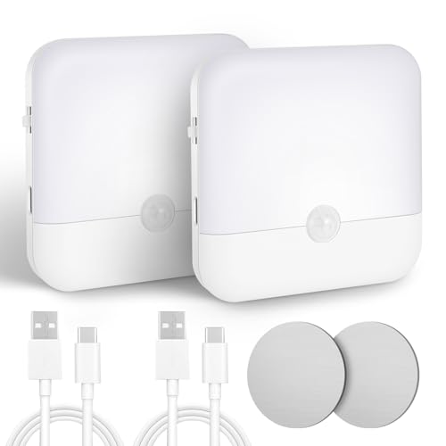 Vemfay Luce Notturna Bambini, 2 Pezzi Luce Notturna con Sensore Crepuscolare e sensore di movimento, AUTO/ON/OFF, 6500K Bianco Naturale, Magnetico Ricaricabile per Corridoio, Scale, Bagno