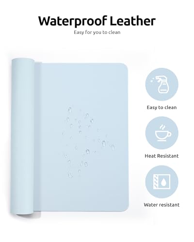 Image of YSAGi Leather Desk Mat, Large Mouse Mat, 60 x 35 cm, Baby Blue