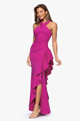 Image of Xscape Womens Long Sleeve Raised Floral Lace Midi Length Dress (Reg and Petite)