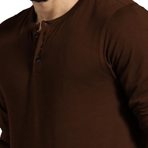 Image of LAZYCHUNKS Men's Full Sleeve Henley Neck Cotton Blend T-Shirt | Solid Regular Fit for Boys & Men | Soft Breathable Fabric | Casual Size S to 3XL