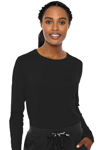 Med Couture Women's Underscrub Top Long Sleeve Performance Knit Tee, 360° Stretch, Lightweight & Ultra Soft Fabric - MC8499, XL, Black