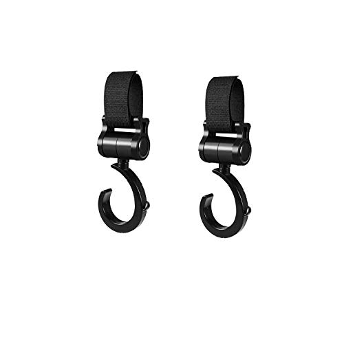 Wohlstand 2Pcs Gancio per carrozzina, Ganci per Passeggino 360° Rotanti Porta Borse Taglia Universali Multifunzione Gancio Passeggino Appendi