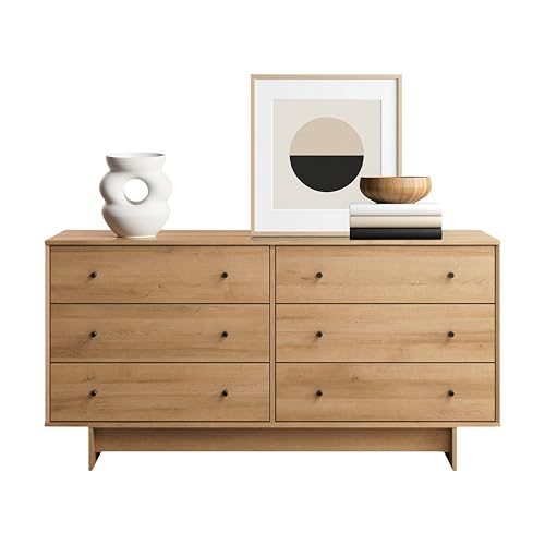 Prepac Finnley 6-Drawer Dresser in Natural Oak, Dresser...