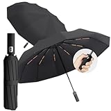 Guarda Chuva com Botão Automático Reforçado – Compacto, Resistente ao Vento, Proteção Solar UV, Blackout, Dobrável - Guarda Chuva Portátil para Bolsa/Mochila - Shop100 (Preto)