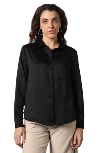 Image of High Star Women Boxy Spread Collar Long Sleeves Solid Shirts 43