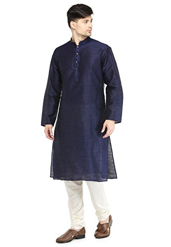 Indian Men's Kurta Pyjama Set Wedding Festive Party Dress Dupion Silk Set S-5XL Blue Indian Men's Kurta Pyjama Set Wedding Festive Party Dress Dupion Silk Set S-5XL Blue