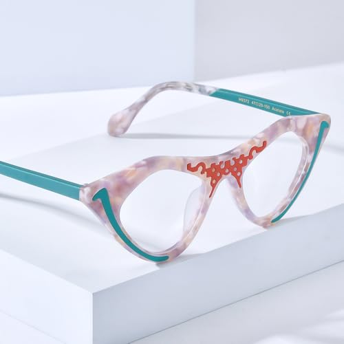 Image of HEPIDEM Multicolor Acetate Glasses Frame Women Cat Eye Eyeglasses Men Optical Spectacles 9291