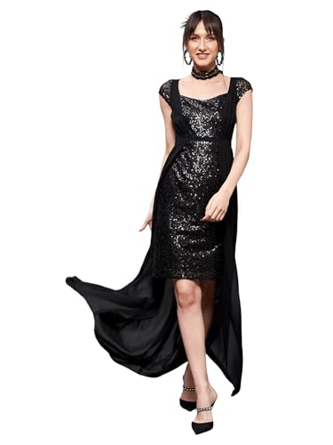 Image of Miss Chase Women's Round Neck Sleeve Embellished Fit Flare Maxi Dress