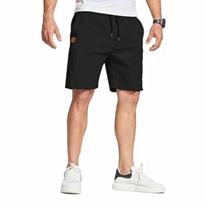 JustSun Mens Shorts Casual Cotton Summer Workout Golf Chino Shorts Beach with Elastic Waist and Pockets