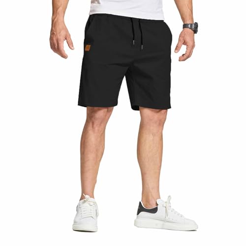 JustSun Mens Shorts Casual Cotton Summer Workout Golf Chino Shorts Beach with Elastic Waist and Pockets