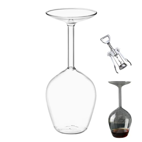 Upside Down Wine Glass - Hand-Blown Lead-Free Glass with 14oz