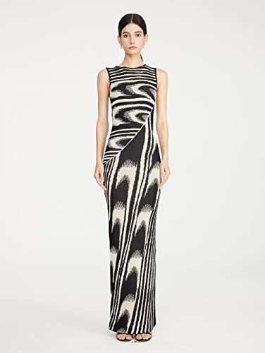 efvandoloe Summer Chic Abstract Knitted Long Dress Women Crew Neck Sleeveless Stretchable Slim Maxi Dresses2
