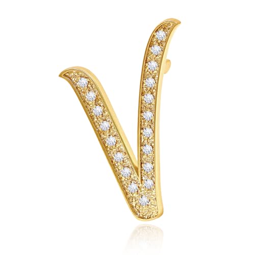 Image of Cicy Bell A-Z Initial 26 Letter Brooch Pins 18k Gold Plated Cubic Zirconia Breastpin Name Personalized Gifts for Women Men