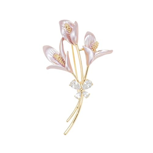 Image of Elegant Pink Lily Flower Brooch Pin for Women - Rhinestone Lily Lapel Pin for Coats, Jackets, and Sweaters