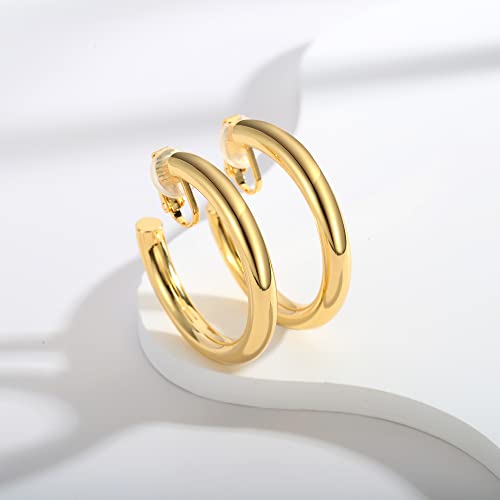 WOWORAMA Gold Clip On Hoop Earrings for Women - Classic Large Chunky Hoops - Non Pierced Minimalistic Clip Earrings3