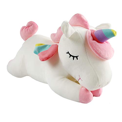 Athoinsu White Stuffed Unicorn Soft Plush Pillow with Rainbow Horn Wings Birthday for Girls Toddlers, 15.5''