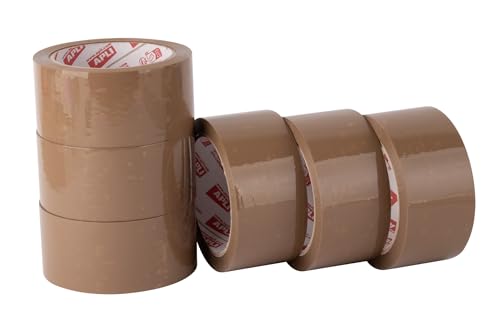 APLI 19907 - Pack de 6 rollos de precinto marrón, 48 mm x 66 m, 25 µm, pp acrílico, cinta de embalar recomendada para todo tipo de uso