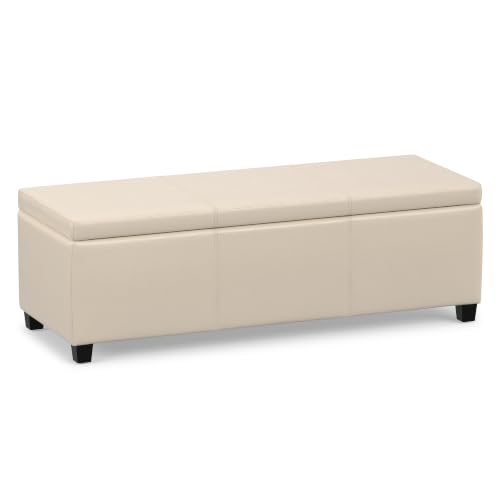 Image of SIMPLIHOME Avalon 48 inch Wide Vegan Leather Storage Ottoman in Satin Cream