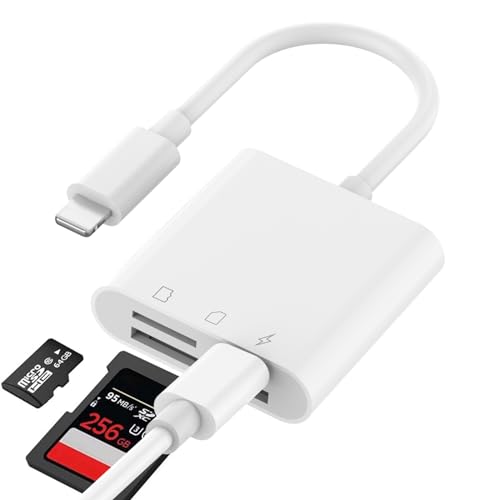 Vonxite SD Card Reader for iPhone, 3 in 1 SD Card Reader Adapter SD/TF Card Reader Simultaneous Charging & Card Reading Camera Card Viewer Plug and Play Memory Card Reader for iPhone 14/13/12/11/iPad