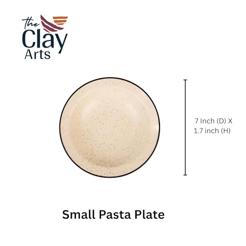 Image of Premium Pasta Plates, Ceramic Plates for Pasta, Round & Deep Dish, Microwave & Dishwasher Safe, Handmade Stoneware, White, Set of 2, 1 Large (9 Inch) & 1 Small (7 Inch)