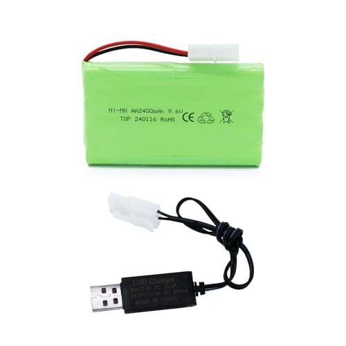 Tosiicop 9.6V 2400mAh NiMH Battery - RC Car Rechargeable Battery AA with Tamiya KET-2P Plug and USB Charge Cable for RC Car Spare Part RC Tank Boat Batteries