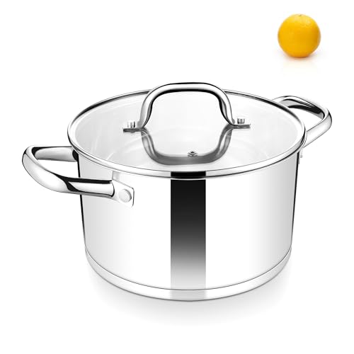 Herogo Suppentopf aus Edelstahl, 7,8 l, mit transparentem sichtbarem Deckel, 26 cm Induktions-Suppentopf für Suppe, dreilagiger Boden für alle Herde, robust zum Schmoren/Kochen, U-förmiger Griff