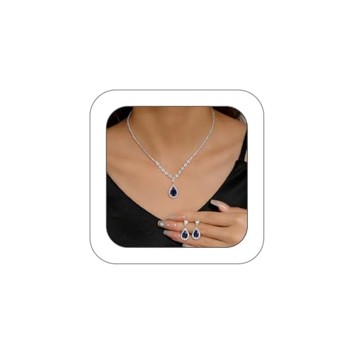 Stringex Navy Blue Jewelry Sets for Women Sparkly Black Rhinestone Necklace Earrings Luxury Bridal Wedding Jewellery Set Formal Costume Jewelry Accessories(Blue) by Stringex - Used condition - US$10.19