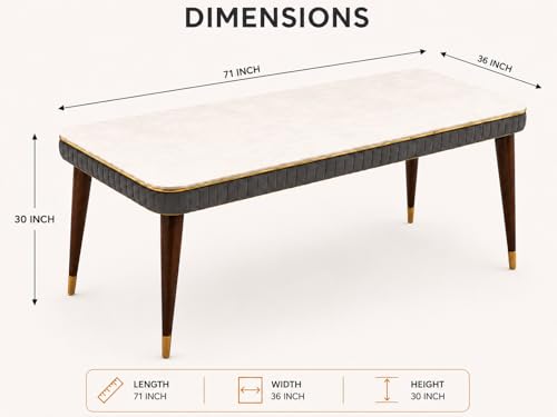 Image of WOODEN SPACE 6-Seater Wooden Dining Table Set | Nano Composite Marble Top | Solid Wood Base | Modern Dining Room Furniture with 6 Chairs (Dark Grey Grand Aura)