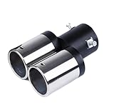 Tubo de escape de coche Revestimiento de tubo trasero modificado para coche, silenciador de para escape redondo con punta de acero inoxidable, 1 a 2 doble para tubo cromado(1)