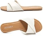 FITORY Women's Summer Flat Sandals Fashion Slides With Soft Leather Slippers Size 6-11