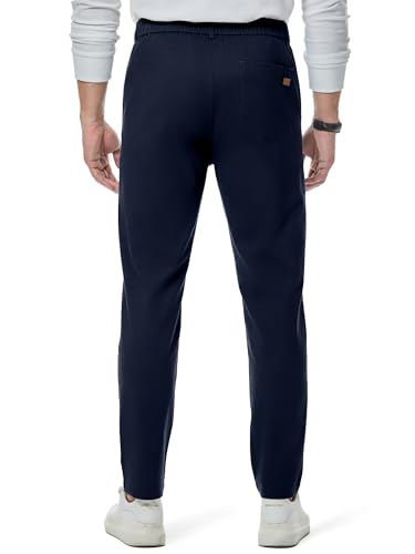 JMIERR Men's Stretch Chino Pants Casual Stretch Waist Slim Fit Tapered Cotton Twill Trousers Dress Pants with Pockets, M, Navy Blue3