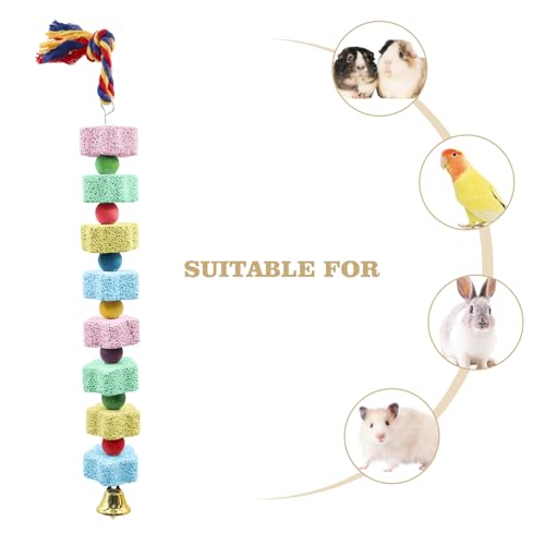 2 Pack Bird Chewing Toy, Colorful Parrot Beak Grinding Calcium Stone with Bells, Cage Accessories for Cockatiels Parakeets Parrots Budgies Lovebirds Rat Hamster Chinchilla Rabbit Bunny African Grey