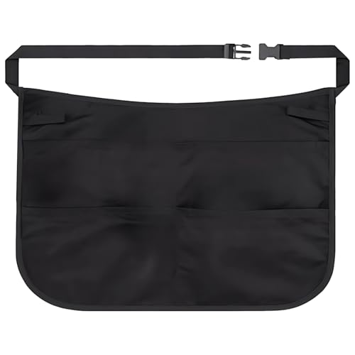 Delantal de cintura negro con bolsillos para peluquería miniatura 1
