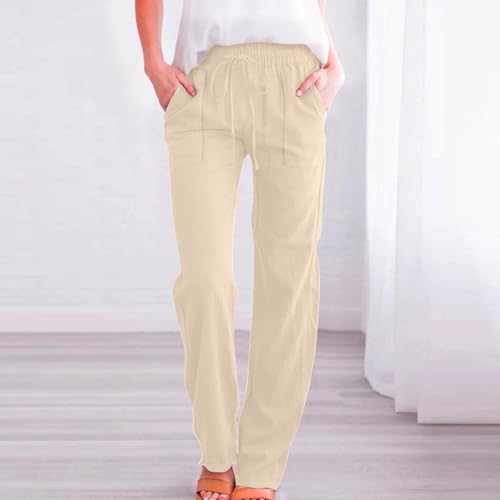 bmkBWO Linen Pants Women Summer,Cotton Linen Straight Leg Petite Casual Pants with Pockets Comfy Lounge Pant 20252