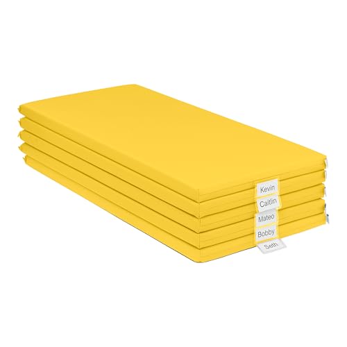 Image of ECR4Kids SoftZone Rainbow Rest Time Mat with Name Tag, Sleeping Pad, Yellow, 5-Piece