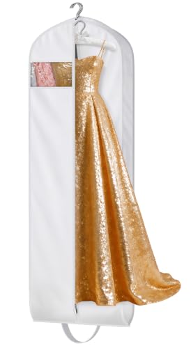 MISSLO 72 Wedding Dress Garment Bag Foldable Bridal Dress Bags for Gowns Long Garment Bags for Travel for Women Waterproof Hanging Wedding Dresses Storage Cover with Clear Window White