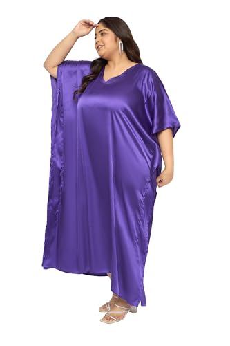 Plus Size Kaftan Women Dress Comfortable Solid Satin Nighty Maxi Dresses Kimono Sleeve Nightwear Caftan4