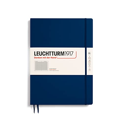 LEUCHTTURM1917 - Notebook Hardcover Master Slim A4+ - 123 Numbered Pages for Writing and Journaling (Navy, Squared)
