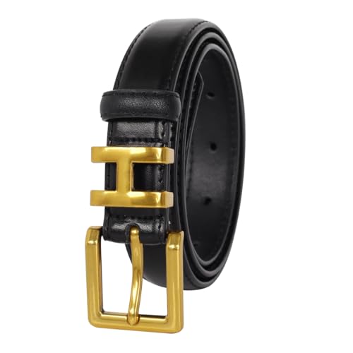 Image of Women's Fashion Classic Metal Buckle Leather Belt with Jeans Dress