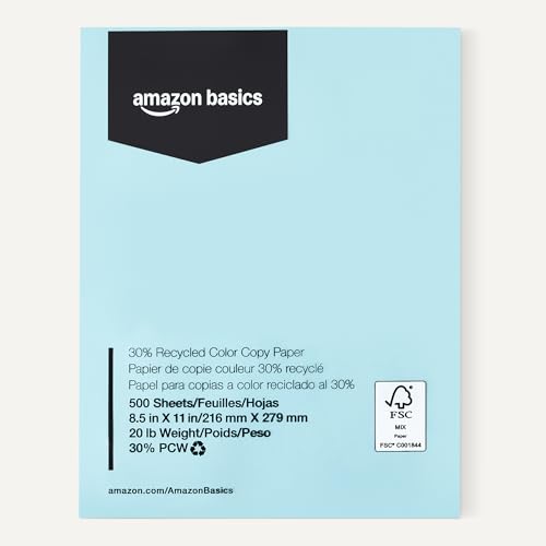 Image of Amazon Basics 30% Recycled Color Copy Paper, 8.5 inch x 11 inch, 20lb, Pastel Blue, 500 Sheets (Pack of 3)