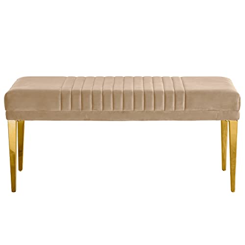 Auz Luxury Modern Upholstered Bench, Lovely Color Velvet Dining Room Channel Ottoman With Gold Stainless Steel Legs #TOP3