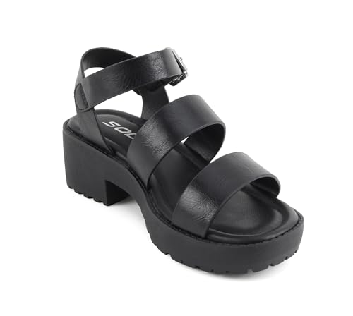 Image of Soda ACCOUNT-2 ~ Little Kids /Children /Girls Open Toe Two Bands Lug sole Fashion Block Heel Sandals with Adjustable Ankle Strap