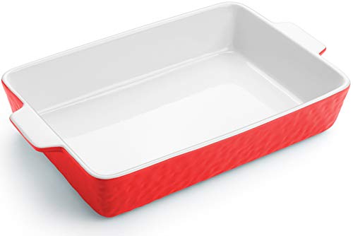 Krokori Baking Dish, Ceramic Baking Pan Lasagna Pan Bakeware Set Baking Tray Set for Cooking, Lasagna, Kitchen, Dinner, Cake, Banquet and Daily Use with Double Handle 13 x 9 inches (Red)