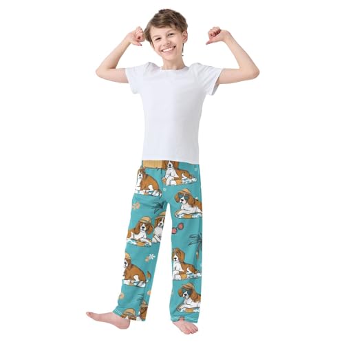 ZZXXB Beagle Palm Tree Boys Long Pants Soft Trousers Elastic Waist Kids Lounge Bottoms with Pockets S-XL3