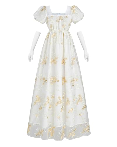 Fiamll Vestido De Cintura Imperio Para Mujer, Vestido De Baile De La Regencia, Vestido Cottagecore, Disfraz Renacentista Con Guantes, Dorado, M Fiamll Vestido De Cintura Imperio Para Mujer, Vestido De Baile De La Regencia, Vestido Cottagecore, Disfraz Renacentista Con Guantes, Dorado, M
