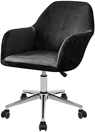 ITFRO Set of 1 Black Office Chair Cover Velvet Armchair Slipcover Wingback Chair Cover Curved Back Modern Accent Desk Chair Cover Stretch Computer Chair Seat Protector (Black, Set of 1)