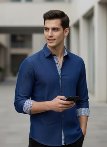 Image of Amazon Brand - INKAST Solid Denim Shirt for Men | Full Sleeve Casual Denim Shirt | Regular Fit Button-Down Shirts | Stylish Soft Breathable Fabric | Office Wear, Daily Use